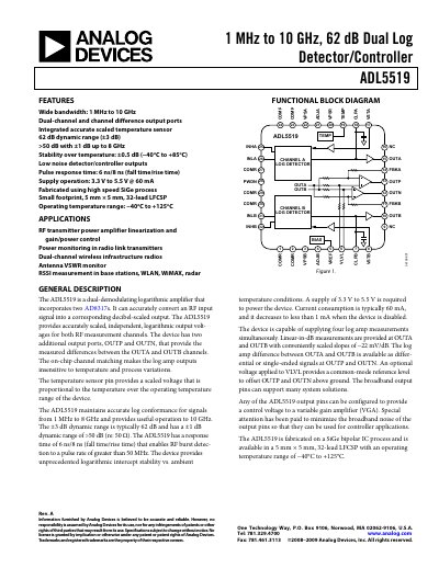 Analog Devices ADL5519 Dual Log Detector/Controller Datasheet