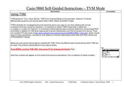 Casio 9860 Graphic Calculator Self‑Guided Instructions - cover page