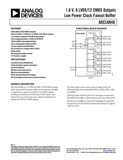 Analog Devices ADCLK846 Clock Fanout Buffer Datasheet - cover page