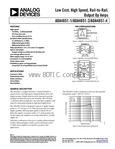 Analog Devices ADA4851-1/ADA4851-2/ADA4851-4 Datasheet - cover page