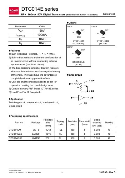 ROHM DTC014EEB Datasheet - cover page