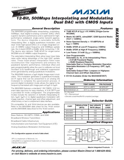 Maxim MAX5893 12‑Bit 500 Msps Interpolating and Modulating Dual DAC Handbook - cover page