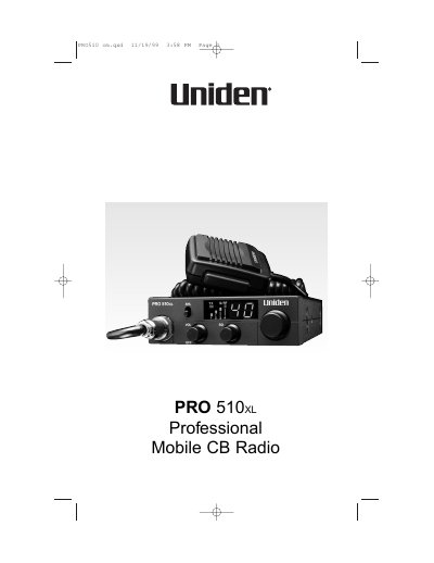 Uniden PRO 510 XL Professional Mobile CB Radio User Manual - cover page