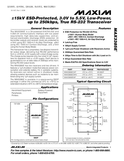 Maxim MAX3385E RS-232 Transceiver Datasheet - cover page