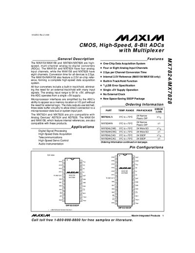 Maxim MX7824/MX7828 High‑Speed 8‑Bit ADC Datasheet - cover page
