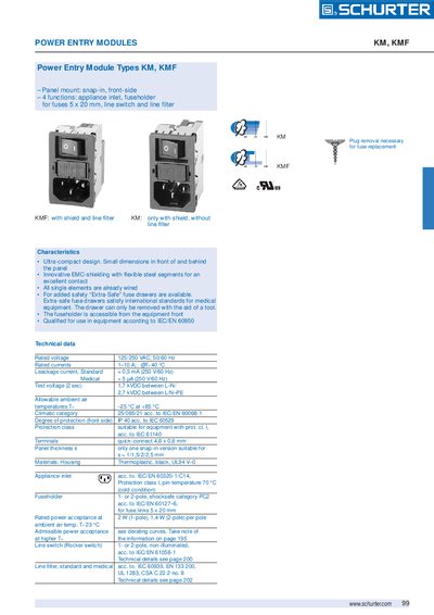 SCHURTER KM & KMF Power Entry Modules Handbook - cover page