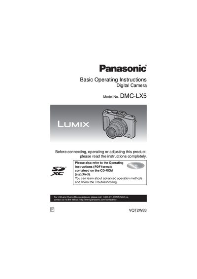 Panasonic DMC-LX5 Digital Camera User Manual