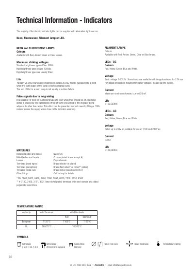 Arcolectric Indicator Lights Technical Information - cover page