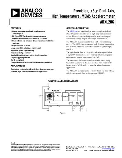 Analog Devices ADXL206 Datasheet - cover page