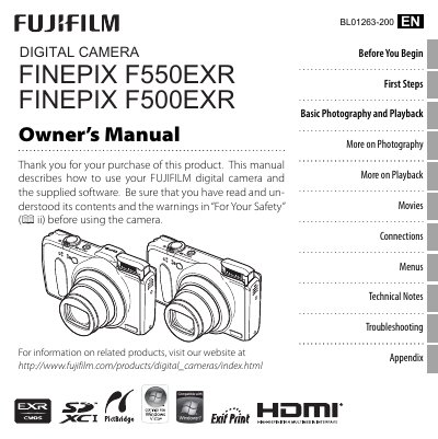 FUJIFILM FINEPIX F550EXR/F500EXR Digital Camera Owner's Manual - cover page