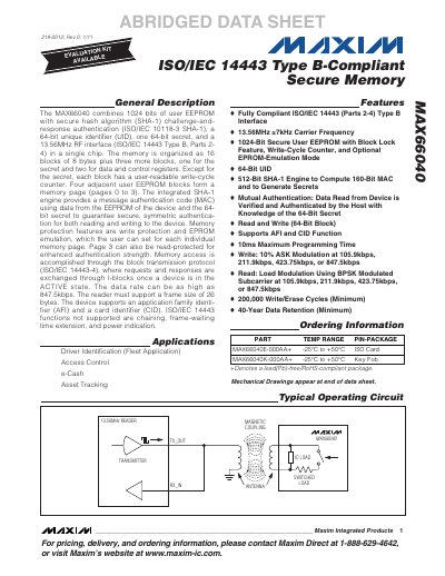 Maxim MAX66040 Abridged Data Sheet - cover page