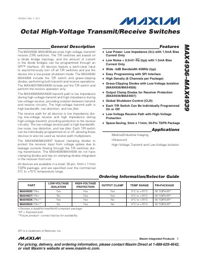 Maxim MAX4936-MAX4939 Octal High-Voltage Transmit/Receive Switches Datasheet - cover page