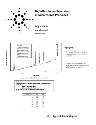 Agilent High-Resolution Separation of Sulfonylurea Pesticides Application Note - cover page