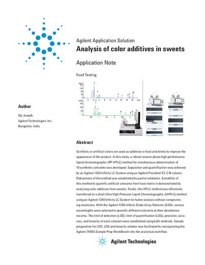 Agilent Analysis of Color Additives in Sweets Application Note - cover page