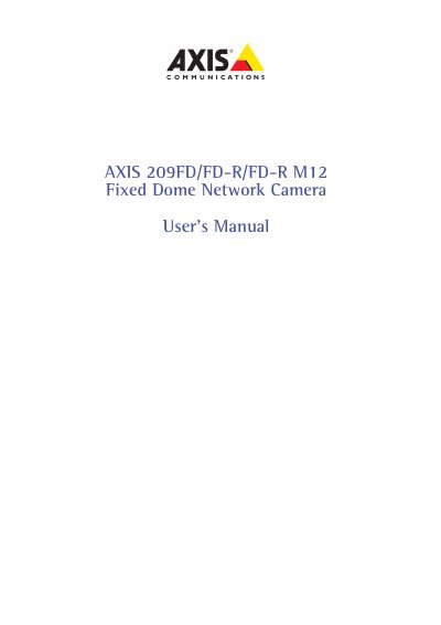 Axis 209FD/FD-R/FD-R M12 Fixed Dome Network Camera User Manual - cover page