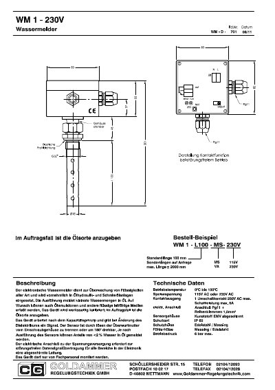 Goldammer WM 1-230V technology data - cover page