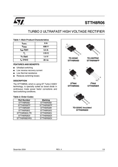 ST STTH8R06 Manual - cover page