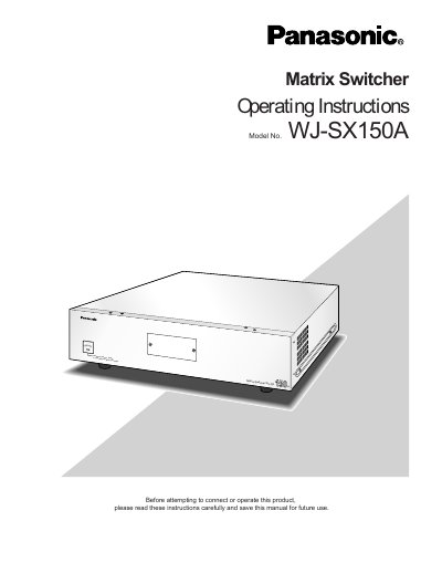 Panasonic WJSX150A Matrix Switcher Operating Instructions - cover page