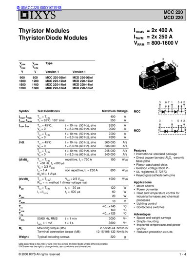 IXYS MCC220/MCD220 Manual - cover page