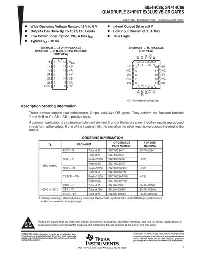 Texas Instruments SN54HC86 / SN74HC86 Datasheet - cover page