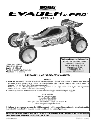 DuraTrax Evader BX Pro Assembly and Operation Manual - cover page