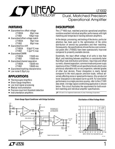 Linear Technology LT1002 Dual Operational Amplifier Datasheet