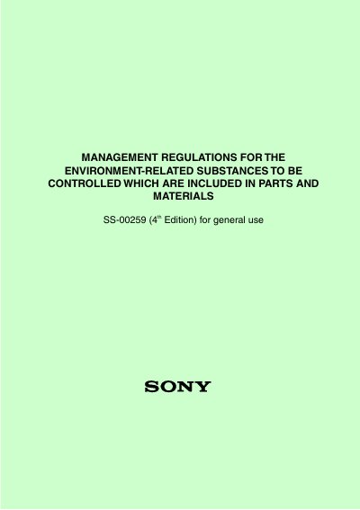 Sony SS-00259 Technical Standard Management Regulations for Environment‑Related Substances