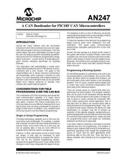 Microchip AN247 CAN Bootloader Application Note - cover page