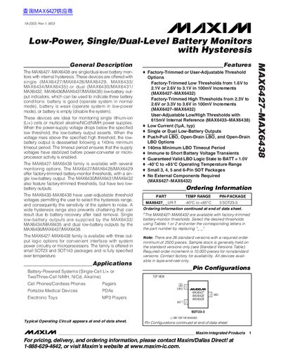 Maxim MAX6427–MAX6438 Battery Monitor Datasheet - cover page