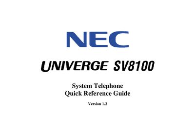 NEC UNIVERGE SV8100 System Telephone Quick Reference Guide