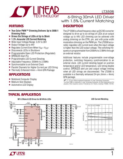 Linear Technology LT3598 LED Driver Datasheet - cover page