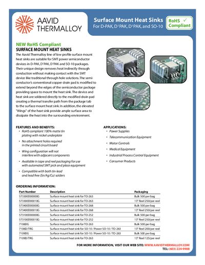 Aavid Surface Mount Heat Sinks for D-PAK D2PAK D3PAK SO-10 Product Leaflet - cover page