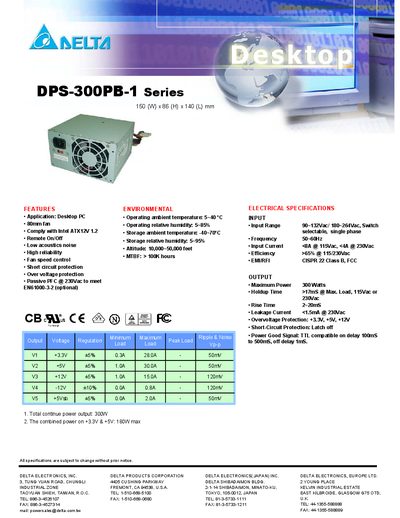 DELTA DPS-300PB-1 Series specifications Manual - cover page