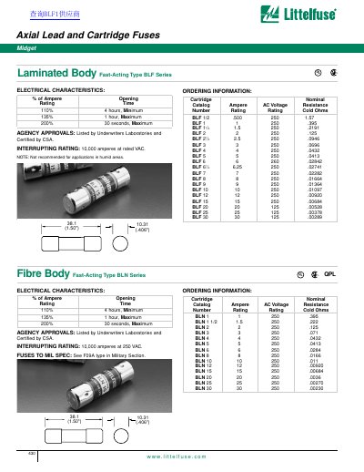 Littelfuse BLF Series Axial Lead Cartridge Fuses Datasheet - cover page