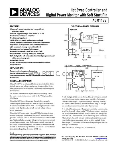 Analog Devices ADM1177 Hot Swap Controller Datasheet - cover page