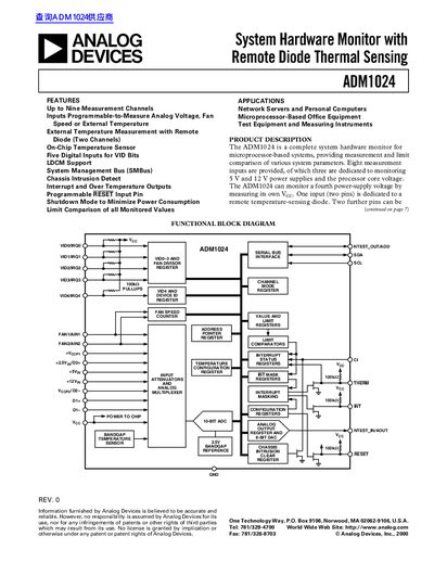 Analog Devices ADM1024 System Hardware Monitor Datasheet - cover page