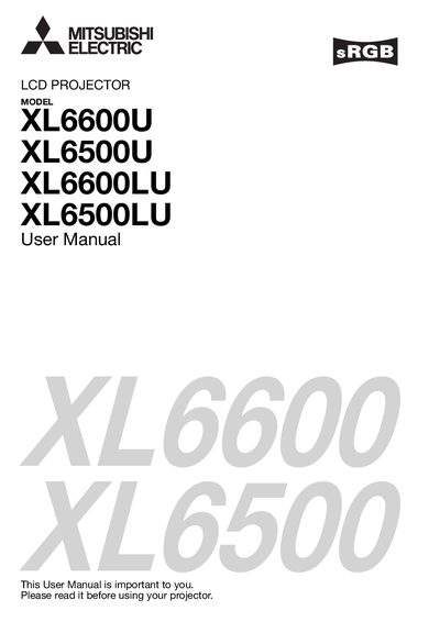 Mitsubishi Electric XL6600U/XL6500U/XL6600LU/XL6500LU Projector User Manual - cover page