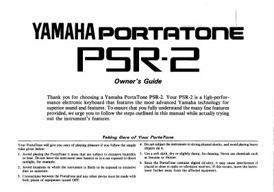 Yamaha PSR-2 PortaTone Owner's Guide - cover page