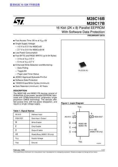 STMicroelectronics M28C16B / M28C17B Datasheet - cover page