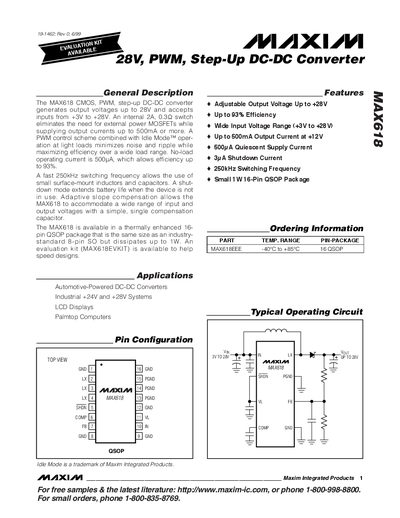 Maxim MAX618 Step-Up DC-DC Converter Datasheet - cover page