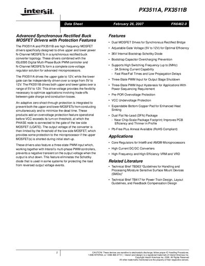 intersil PX3511A PX3511B Manual - cover page