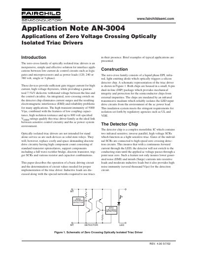 Fairchild Semiconductor AN-3004 Zero Voltage Crossing Optically Isolated Triac Drivers Application Note