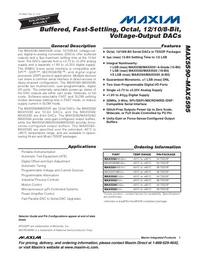 Maxim MAX5590-MAX5595 Octal DAC Datasheet - cover page