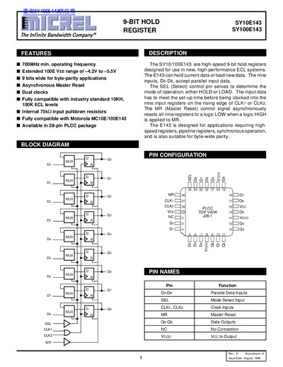 Micrel SY10E143 SY100E143 Datasheet - cover page