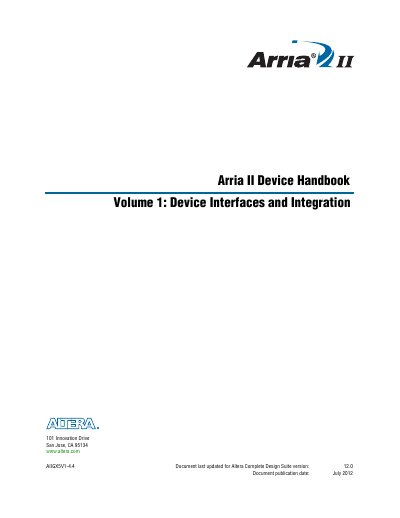 Altera Arria II Device Handbook Volume 1: Device Interfaces and Integration - cover page