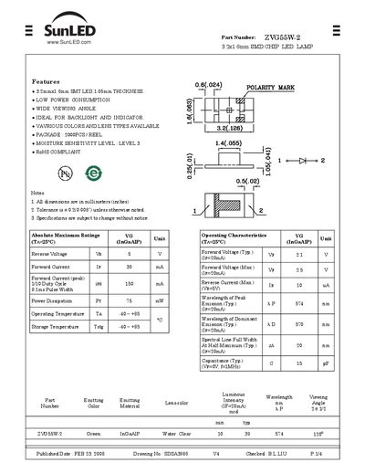 SunLED ZVG55W-2 LED Lamp Datasheet - cover page