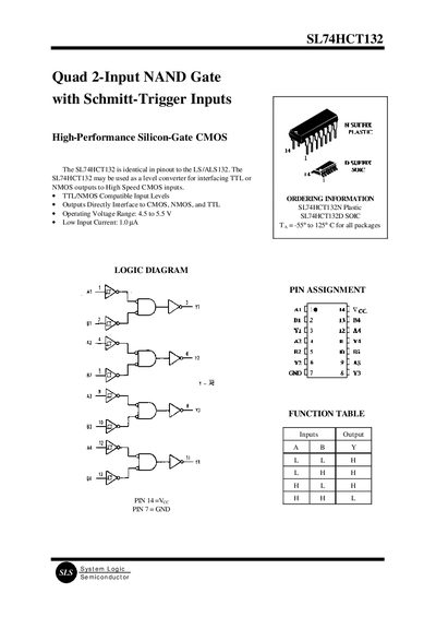 SLS SL74HCT132 Quad 2-Input NAND Gate with Schmitt-Trigger Inputs - cover page