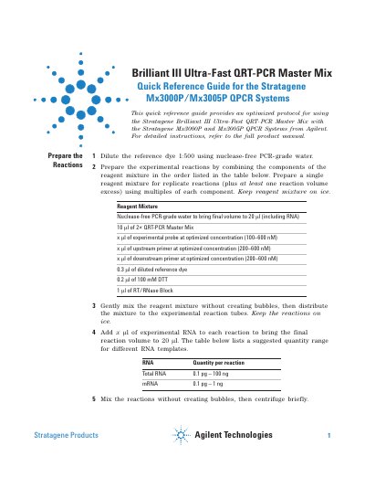Agilent Brilliant III Ultra-Fast QRT-PCR Master Mix Quick Reference Guide - cover page