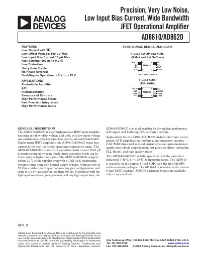 Analog Devices AD8610/AD8620 Datasheet - cover page