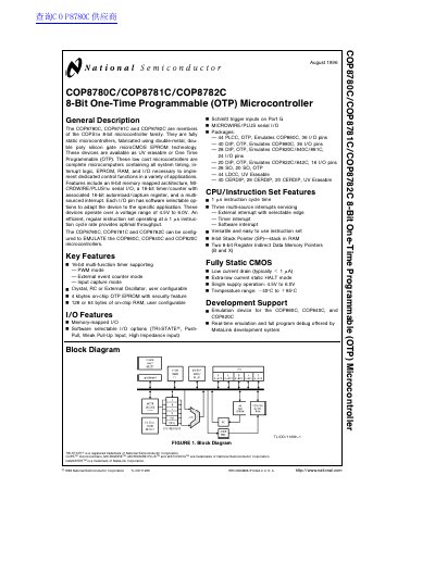 National Semiconductor COP8780C/COP8781C/COP8782C Datasheet - cover page